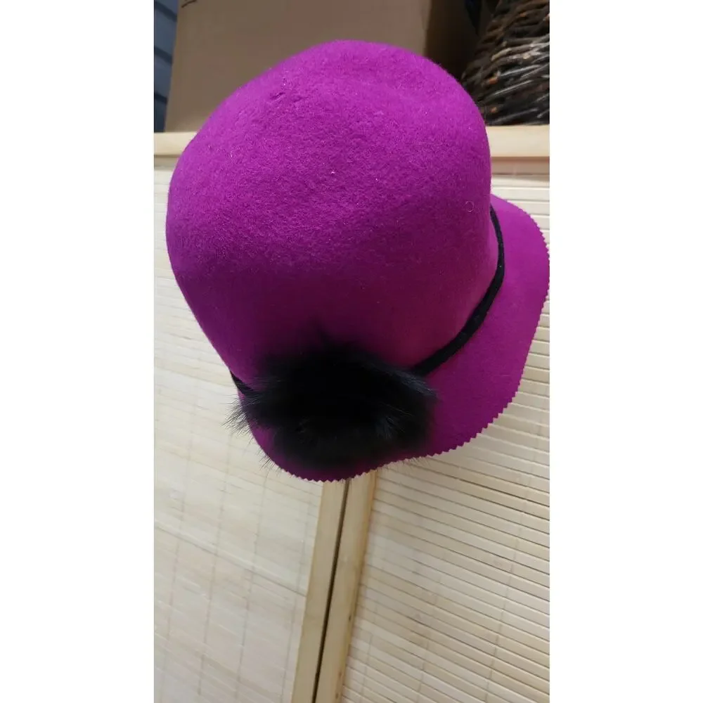 Vintage Galliano Sorbatti Purple Wool Cloche Hat Italy Fur Accent - Picture 2 of 6